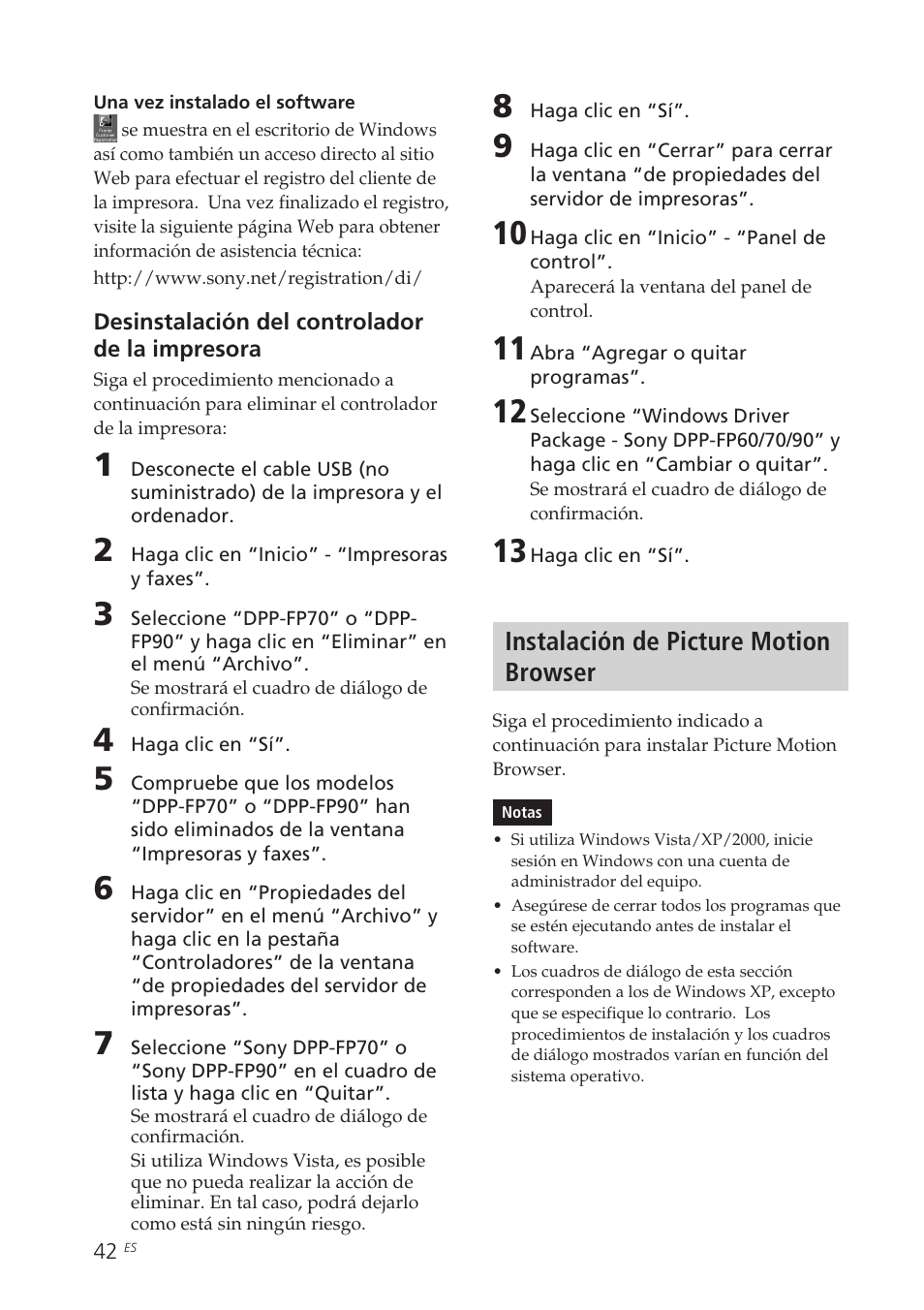 Instalación de picture motion browser | Sony DPP-FP70 Manual del usuario | Página 42 / 84