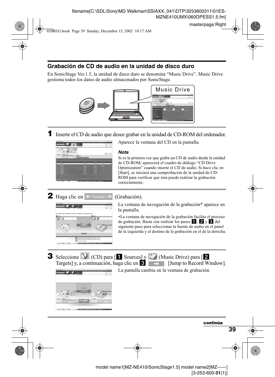 Sony WALKMAN MZ-NE410 Manual del usuario | Página 39 / 64