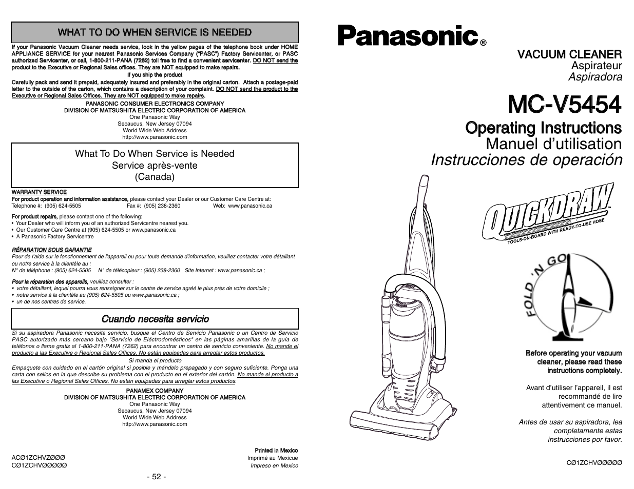 Panasonic MC-V5454 Manual del usuario | Páginas: 52