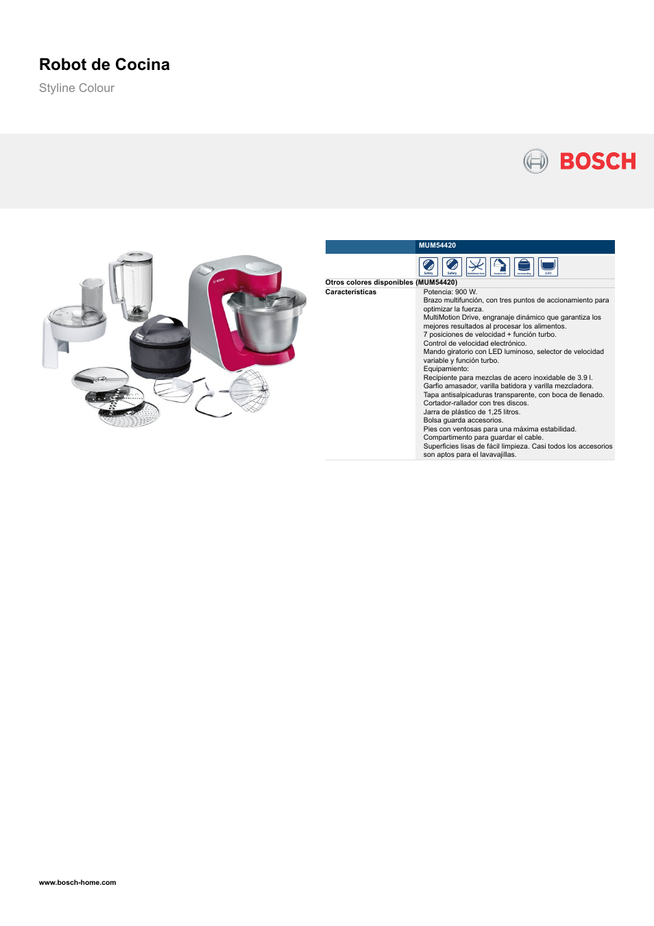 Bosch MUM54420 Robot de Cocina Styline Colour EAN 4242002690506 Manual del usuario | Páginas: 2