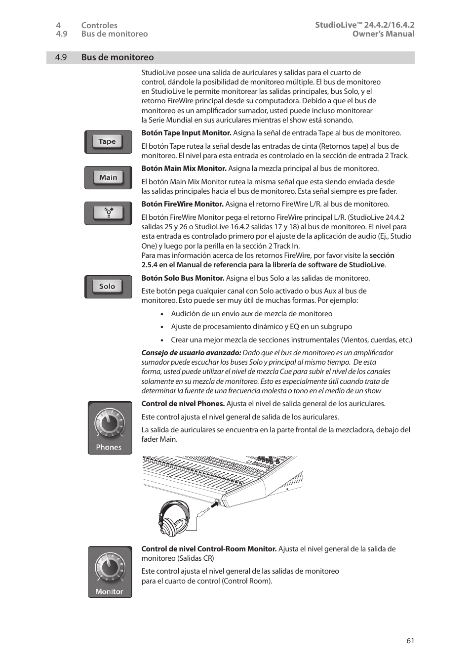 9 bus de monitoreo, 9 bus de monitoreo — 61 | PreSonus StudioLive 24.4.2 Manual del usuario | Página 65 / 114