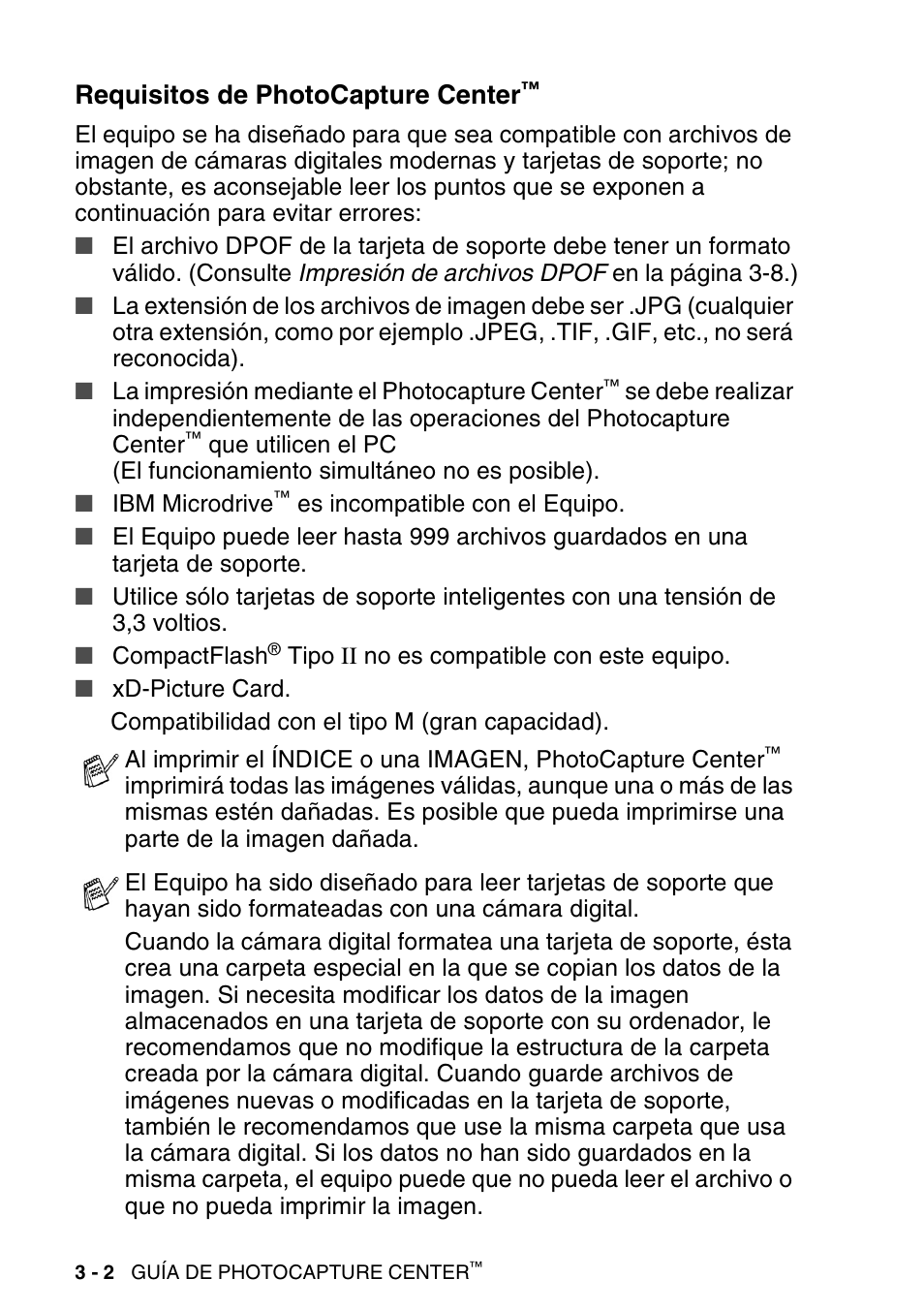 Requisitos de photocapture center | Brother DCP-120C Manual del usuario | Página 48 / 112