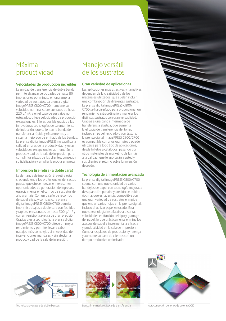 Máxima productividad, Manejo versátil de los sustratos | Canon imagePRESS C800 Manual del usuario | Página 6 / 12