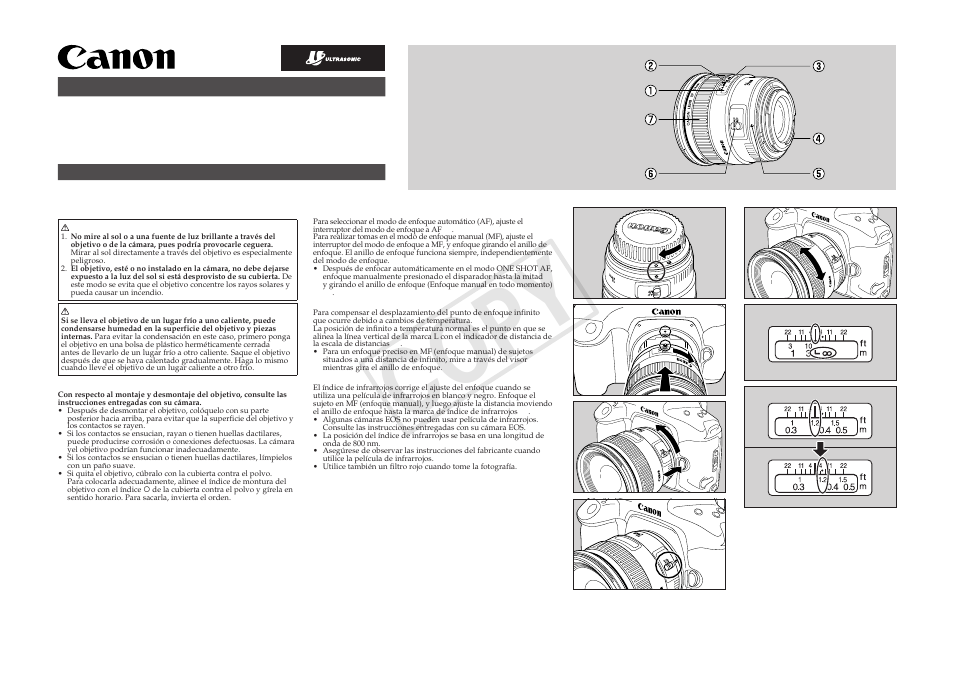 Canon EF 50mm f1.4 USM Manual del usuario | Páginas: 2