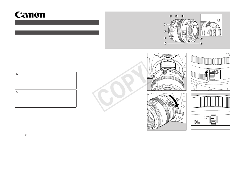 Canon EF 50mm f2.5 Compact Macro Manual del usuario | Páginas: 2