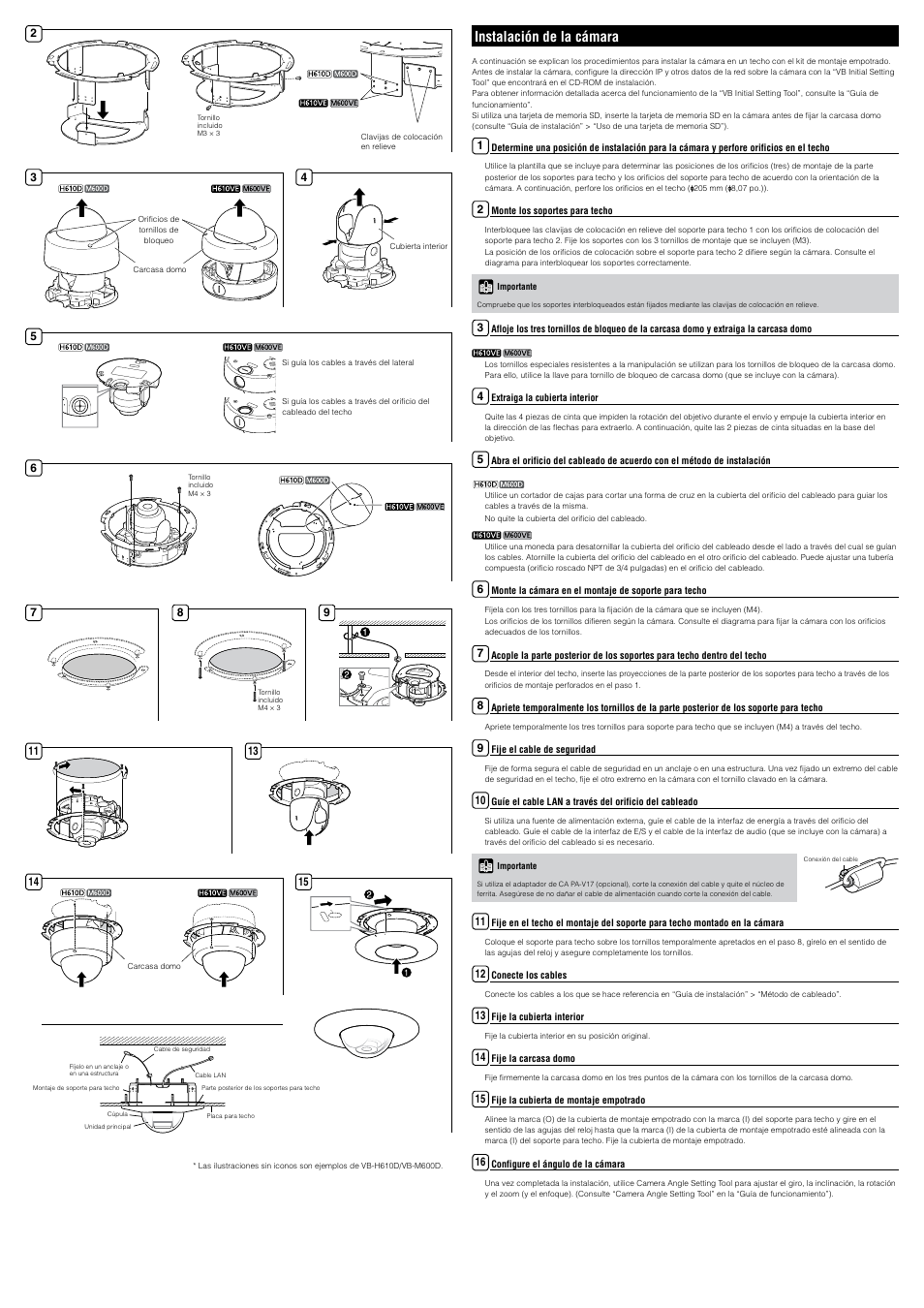 Instalación de la cámara | Canon VB-H610VE Manual del usuario | Página 2 / 2