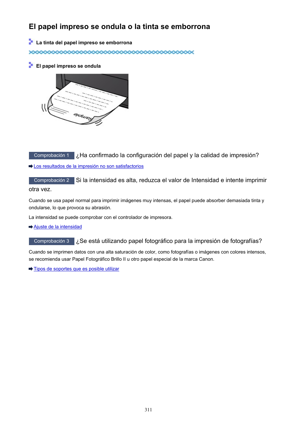 El papel impreso se ondula o la tinta se emborrona | Canon PIXMA iP8750 Manual del usuario | Página 311 / 421