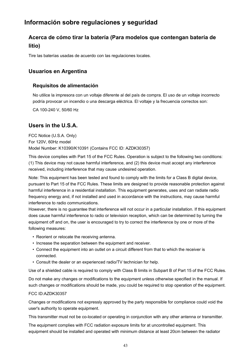 Información sobre regulaciones y seguridad | Canon PIXMA iP8750 Manual del usuario | Página 43 / 421