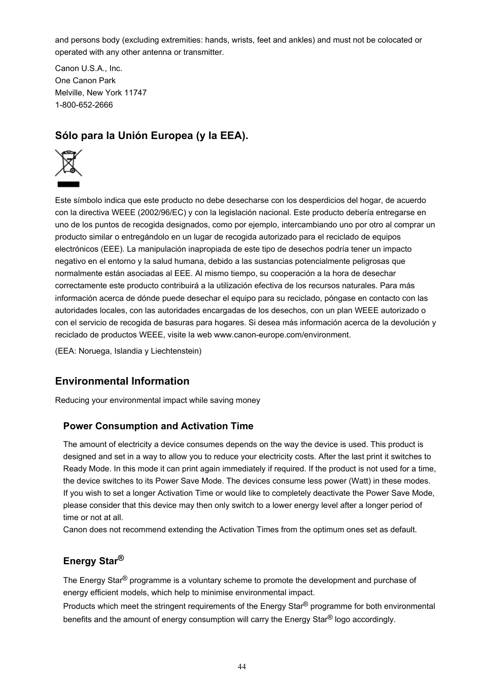 Sólo para la unión europea (y la eea), Environmental information | Canon PIXMA iP8750 Manual del usuario | Página 44 / 421