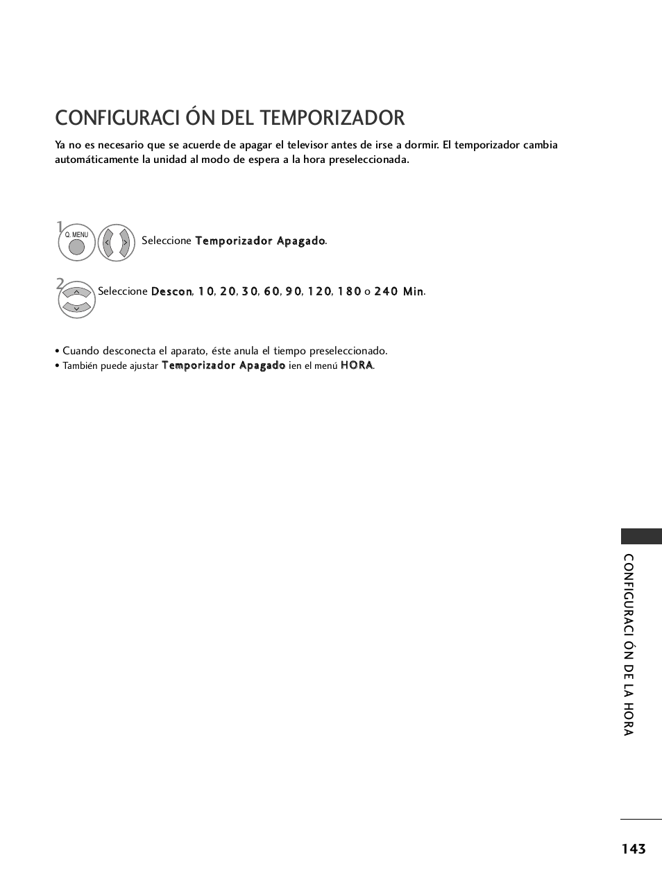 Configuraci ón del temporizador | LG 32LH40 Manual del usuario | Página 145 / 180