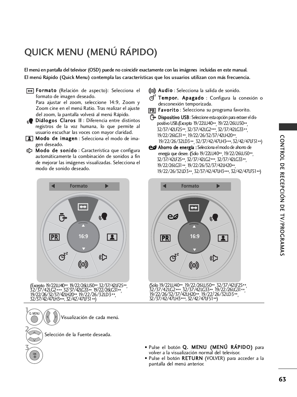 Quick menu (menú rápido) | LG 32LH40 Manual del usuario | Página 65 / 180