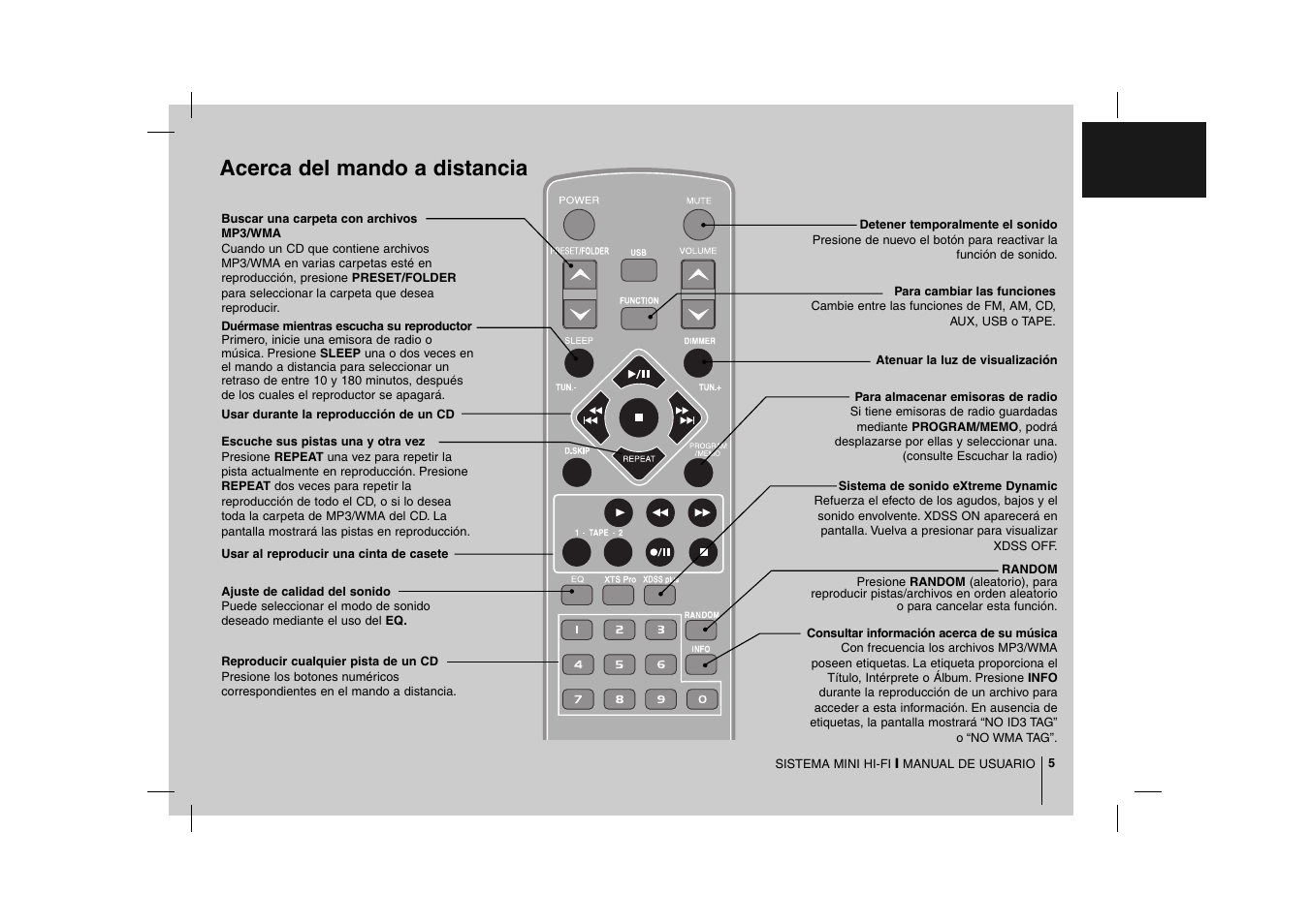 Acerca del mando a distancia | LG MCD212 Manual del usuario | Página 5 / 12