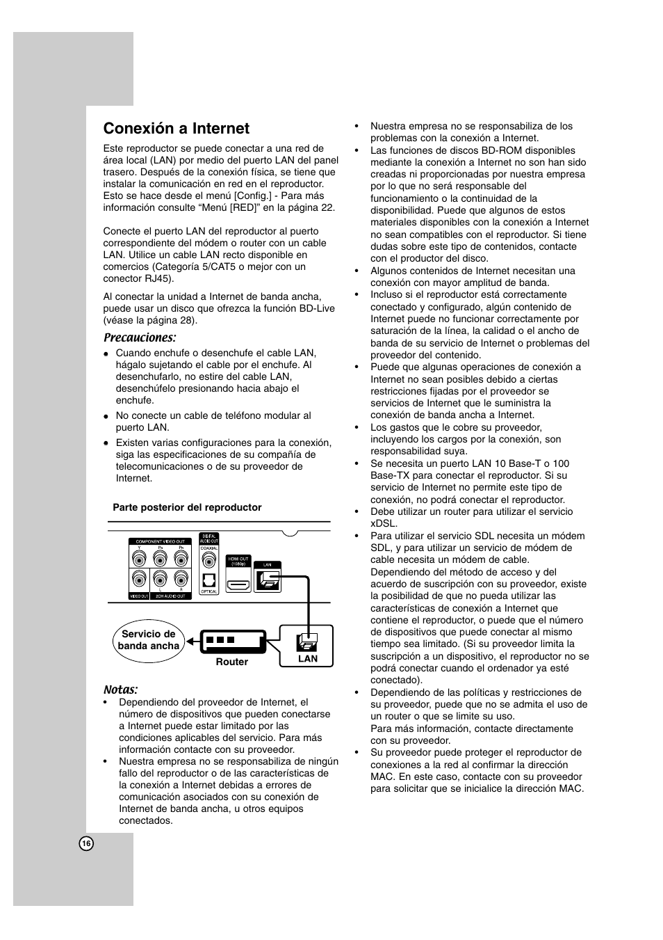 Conexión a internet | LG BD300 Manual del usuario | Página 16 / 40