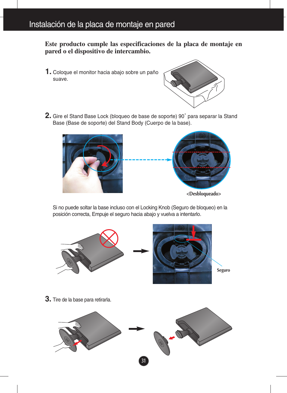 Instalación de la placa de montaje en pared | LG W1943SS-PF Manual del usuario | Página 32 / 34