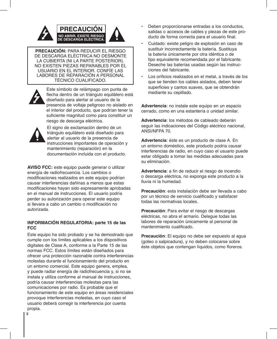 Precaución | LG LT703P-B Manual del usuario | Página 2 / 32