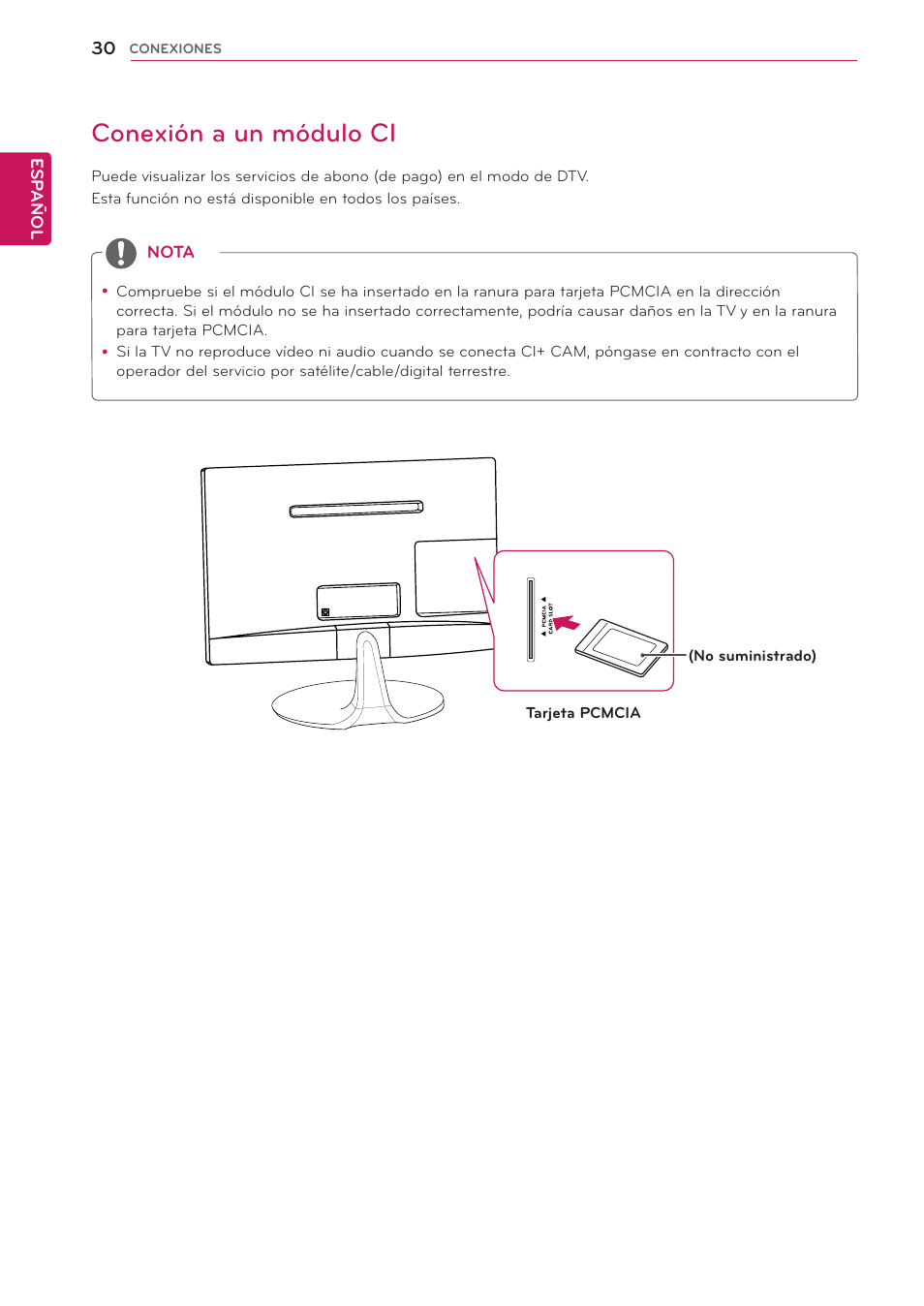 Conexión a un módulo ci, 30 conexión a un módulo ci | LG 24MS53S-PZ Manual del usuario | Página 30 / 46