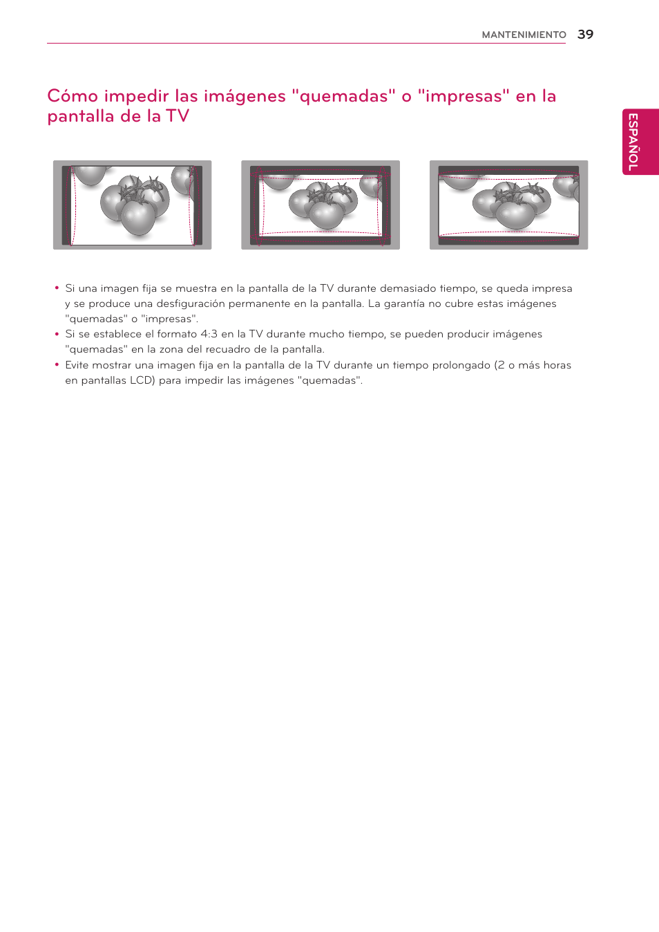 39 cómo impedir las imágenes "quemadas, O "impresas" en la pantalla de la tv | LG 24MS53S-PZ Manual del usuario | Página 39 / 46