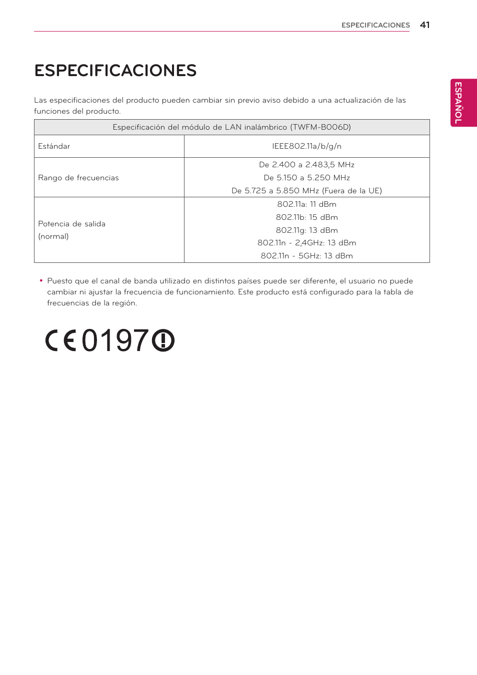 Especificaciones | LG 24MS53S-PZ Manual del usuario | Página 41 / 46
