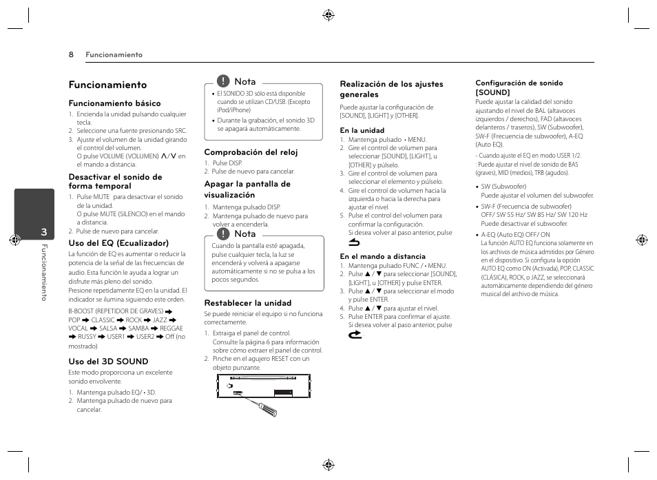 Funcionamiento | LG LCS520IP Manual del usuario | Página 8 / 16