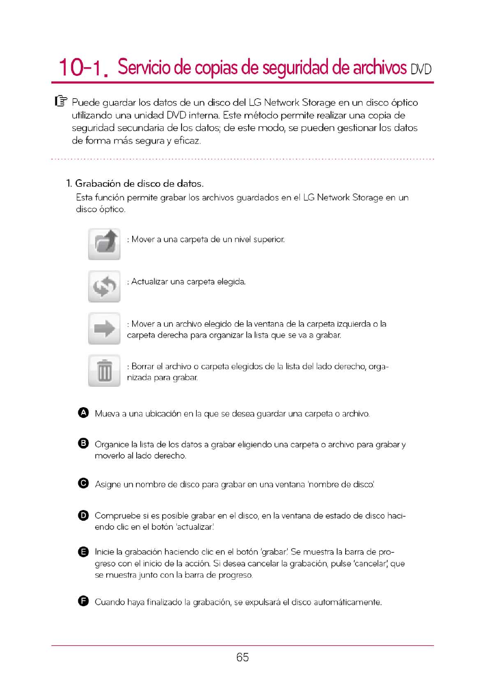 1. servicio de copias de seguridad de archivos evo, Servicio de copias de seguridad de archivos | LG N1T1DD1 Manual del usuario | Página 65 / 110
