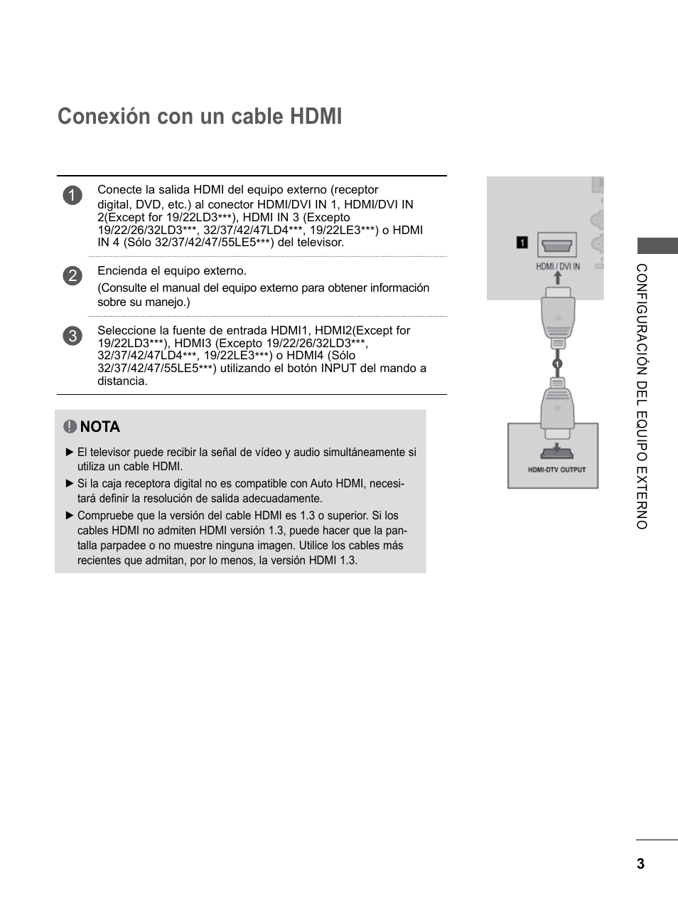 Conexión con un cable hdmi | LG 55LE5300 Manual del usuario | Página 51 / 206