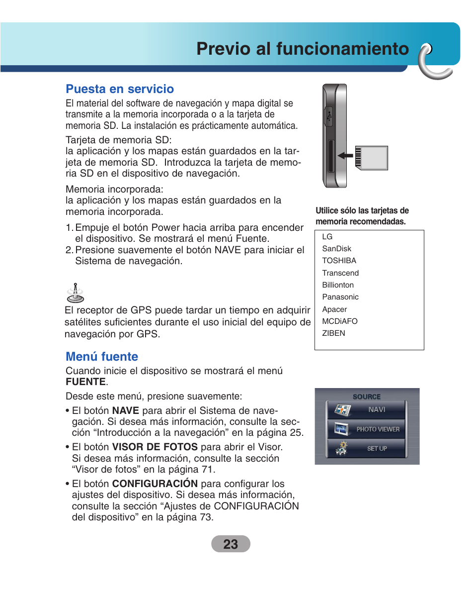 Previo al funcionamiento, Puesta en servicio, Menú fuente | LG LN500 Manual del usuario | Página 23 / 80