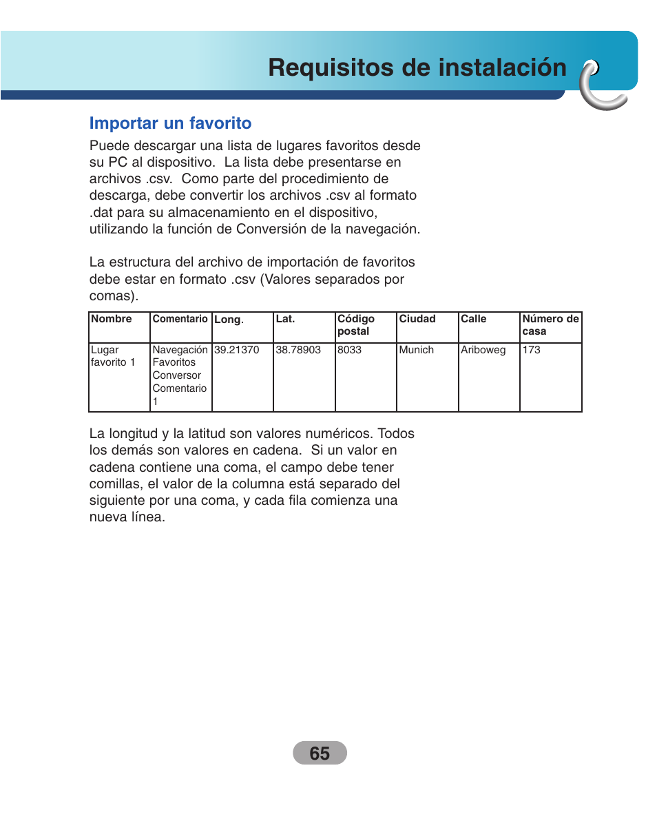 Importar un favorito, Requisitos de instalación | LG LN500 Manual del usuario | Página 65 / 80