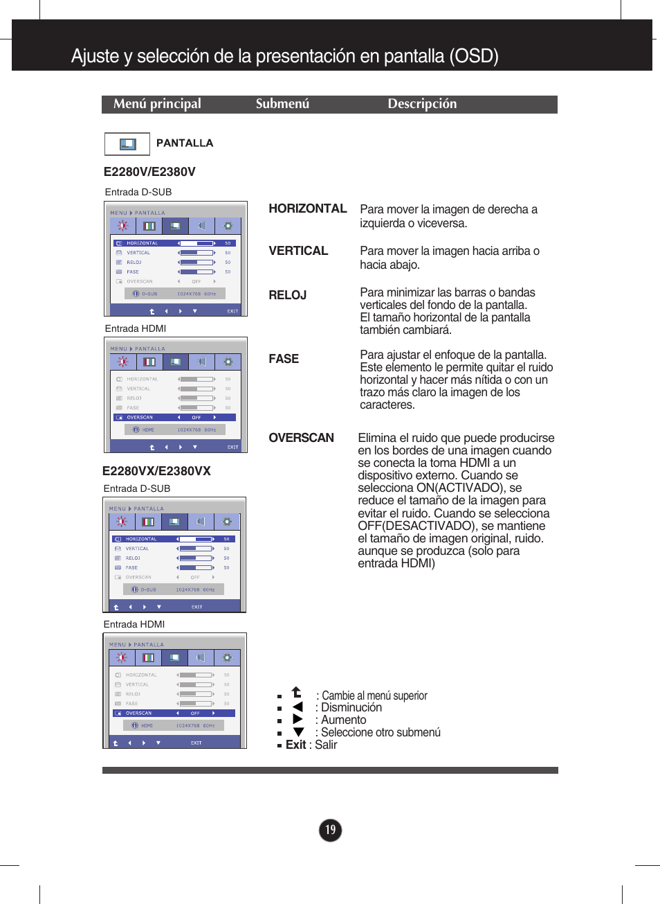 Pantalla | LG E2380VX-PN Manual del usuario | Página 20 / 44