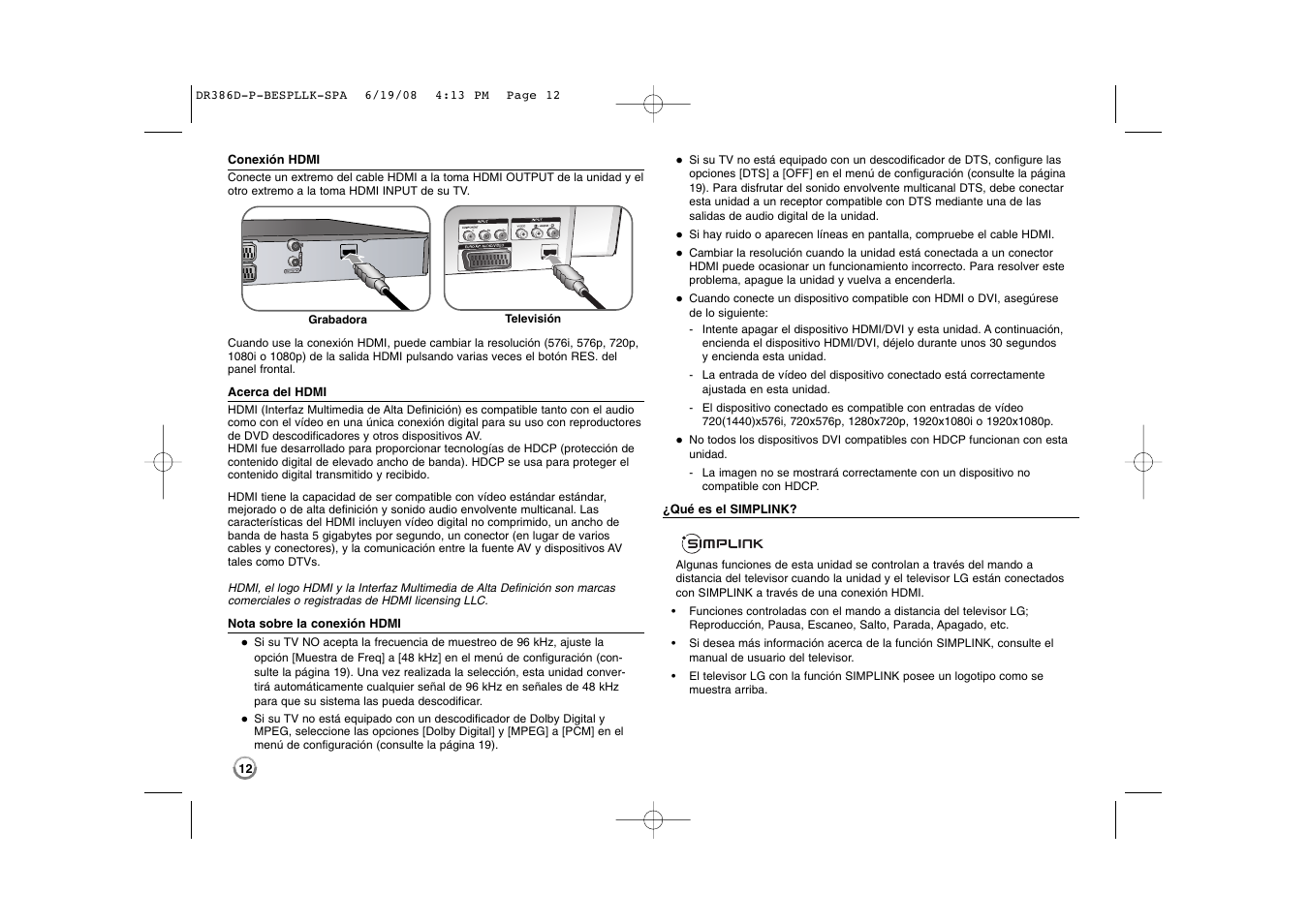 LG DRT389H Manual del usuario | Página 12 / 40