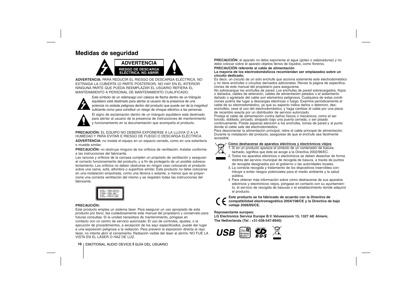 Medidas de seguridad | LG PC12 Manual del usuario | Página 10 / 12