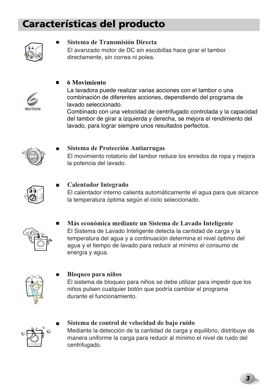 Características del producto | LG F1480TD Manual del usuario | Página 3 / 44