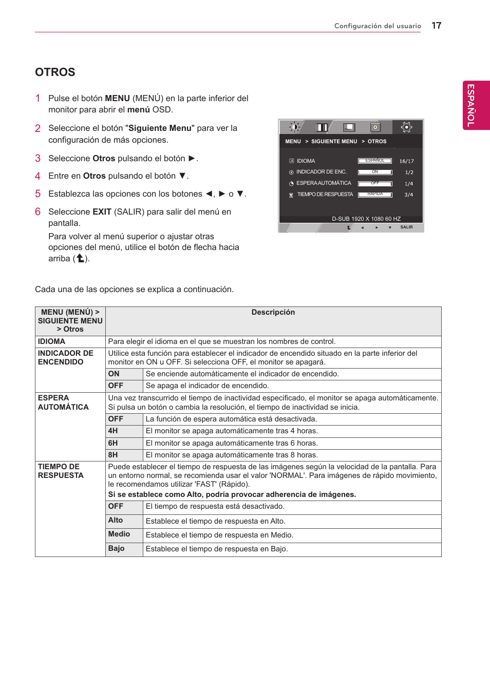 Otros, Esp añol | LG 23ET83V-W Manual del usuario | Página 17 / 26