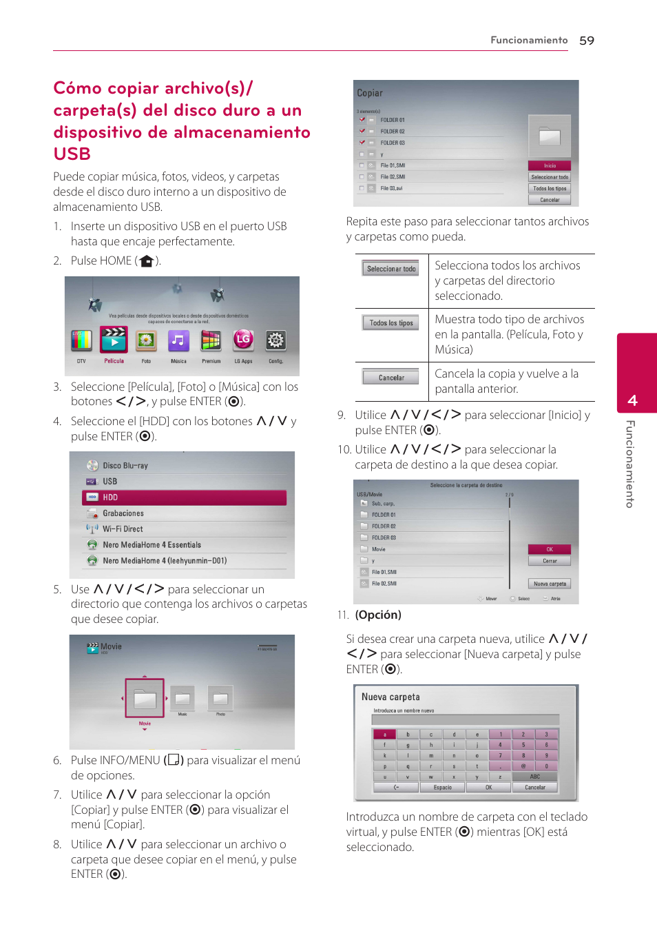 59 – cómo copiar archivo(s)/carpeta(s) | LG HR929D Manual del usuario | Página 59 / 94