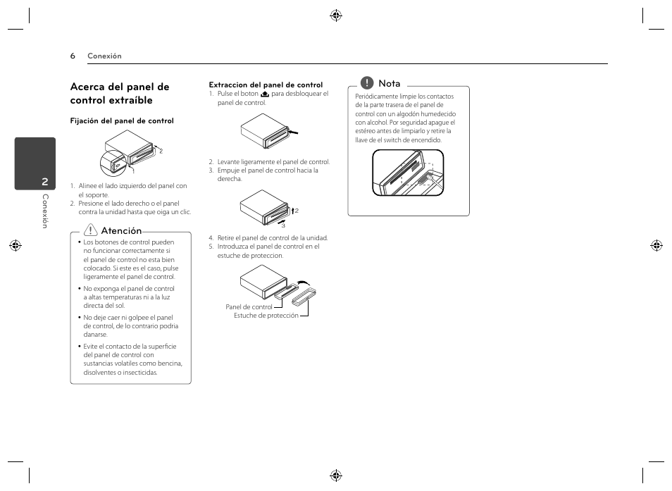 Acerca del panel de control extraíble | LG MAX220UB Manual del usuario | Página 6 / 14