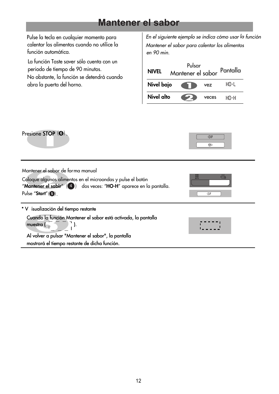 Mantener el sabor | LG MH6338AS Manual del usuario | Página 12 / 19