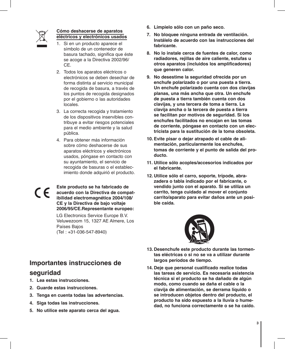 Importantes instrucciones de seguridad | LG LT303P-B Manual del usuario | Página 3 / 32
