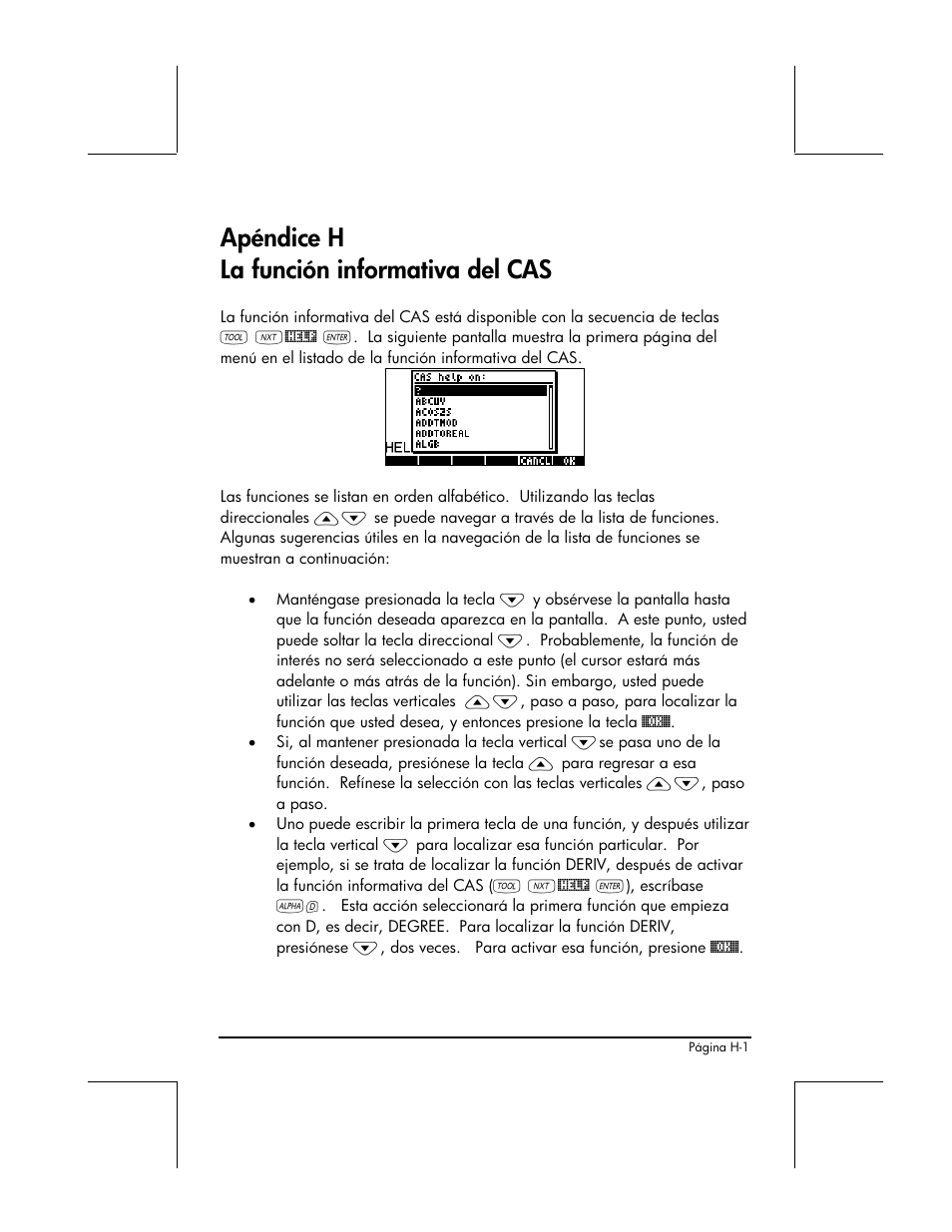 Apendice h - la funcion informativa del cas, Apéndice h la función informativa del cas | HP Calculadora Gráfica HP 49g Manual del usuario | Página 852 / 891