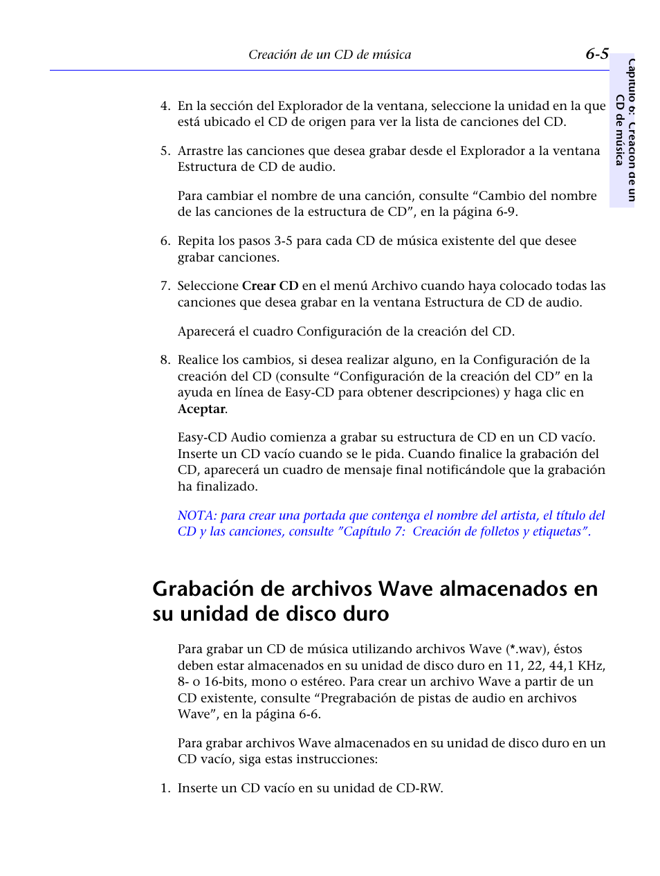 Grabación de archivos wave almacenados en | HP Unidad Interna HP CD-Writer Plus 7200i Manual del usuario | Página 56 / 218