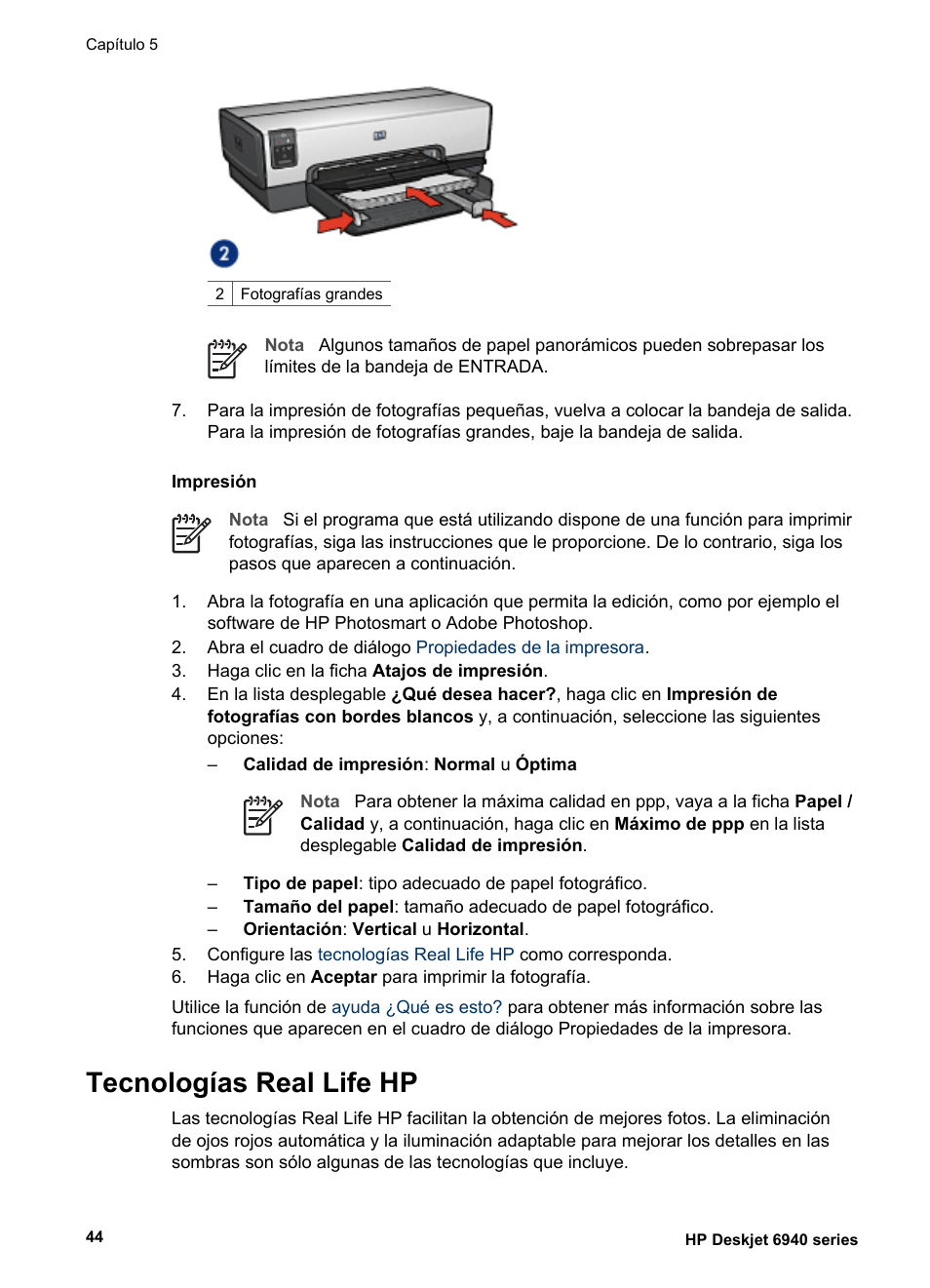 Tecnologías real life hp, Technologías hp real life, Utilizar las | HP Deskjet 6940 Manual del usuario | Página 46 / 168