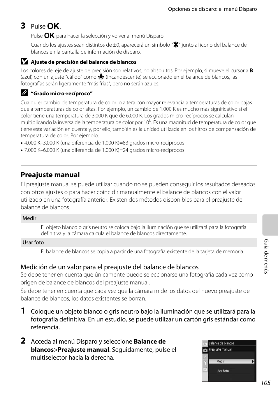 Preajuste manual, Te “preajuste manual” para obte, A 105) | Nikon D60 Manual del usuario | Página 117 / 204