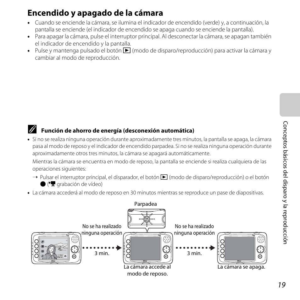 Encendido y apagado de la cámara | Nikon Coolpix S30 Manual del usuario | Página 45 / 190