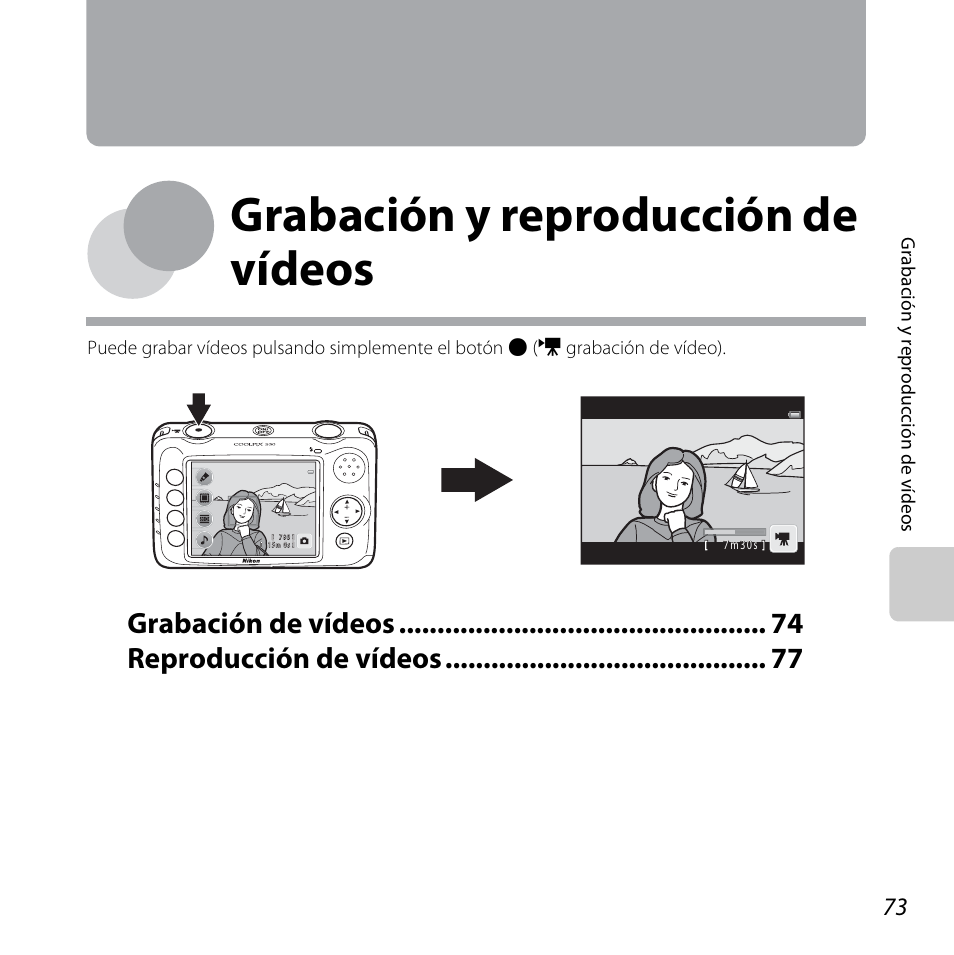 Grabación y reproducción de vídeos, Grabación de vídeos reproducción de vídeos | Nikon Coolpix S30 Manual del usuario | Página 99 / 190