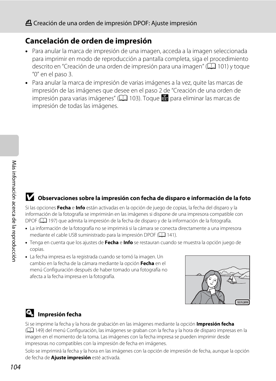 Cancelación de orden de impresión | Nikon Coolpix S1100pj Manual del usuario | Página 118 / 216