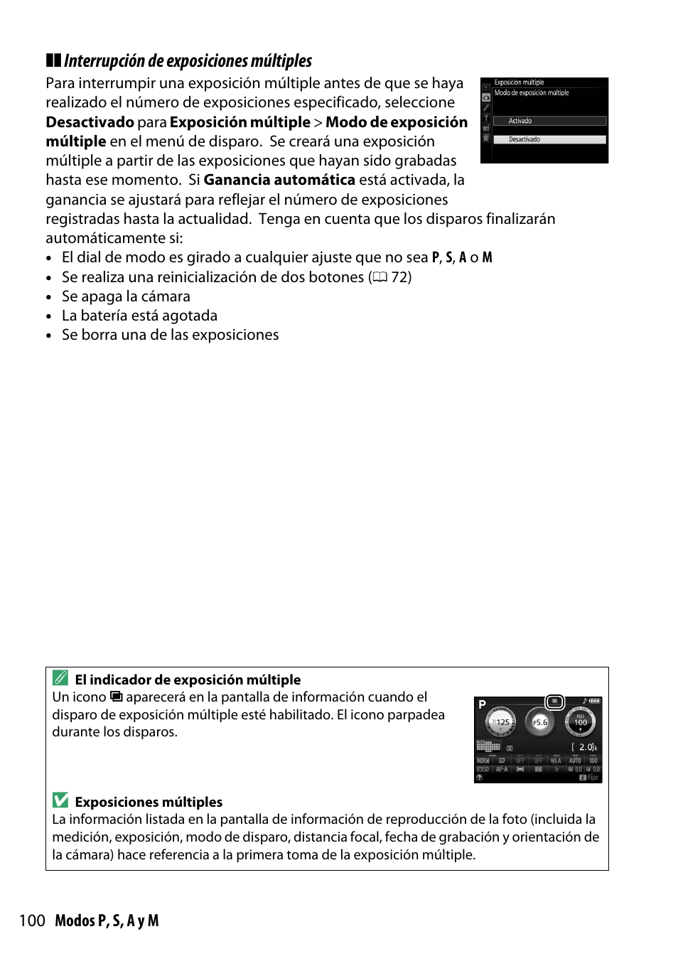 Interrupción de exposiciones múltiples | Nikon D5300 Manual del usuario | Página 120 / 300