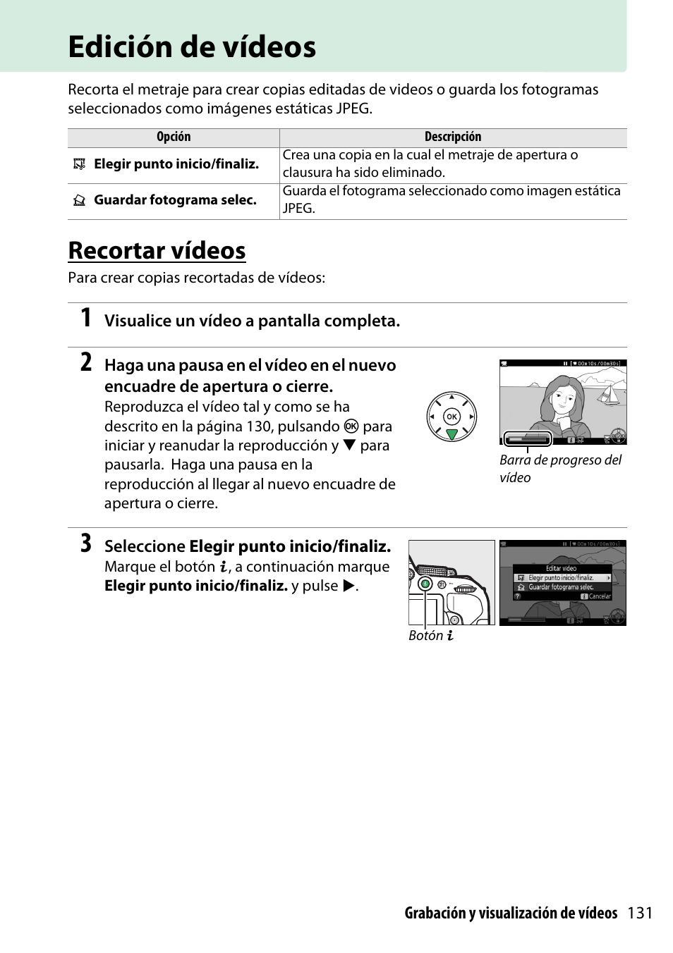 Edición de vídeos, Recortar vídeos | Nikon D5300 Manual del usuario | Página 151 / 300
