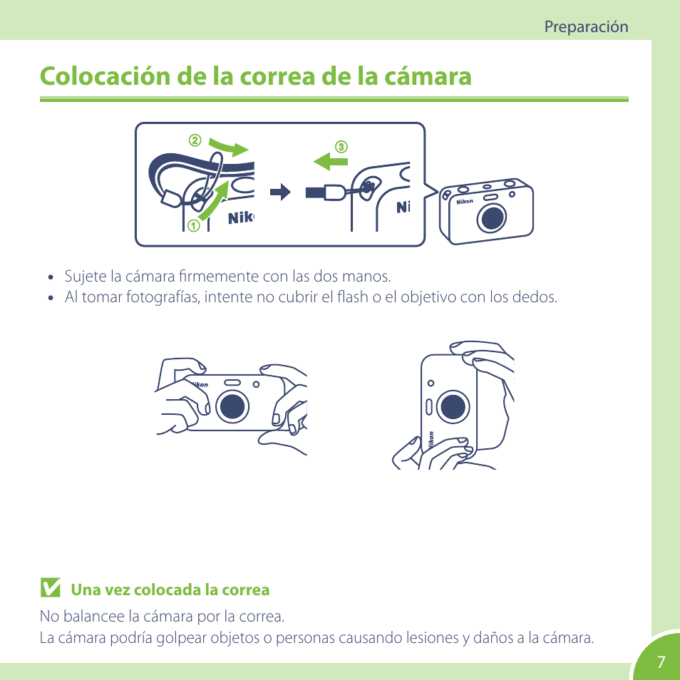 Colocación de la correa de la cámara | Nikon Coolpix S30 Manual del usuario | Página 7 / 40