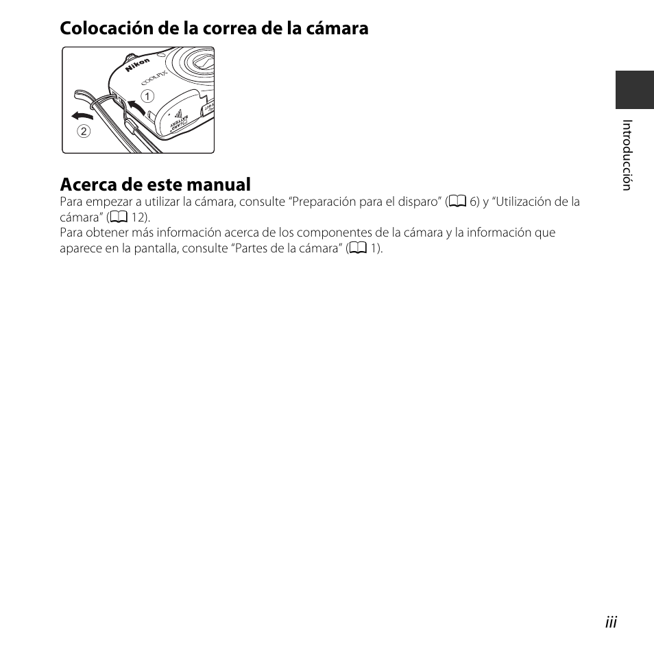 Colocación de la correa de la cámara, Acerca de este manual | Nikon COOLPIX-L29 Manual del usuario | Página 5 / 156