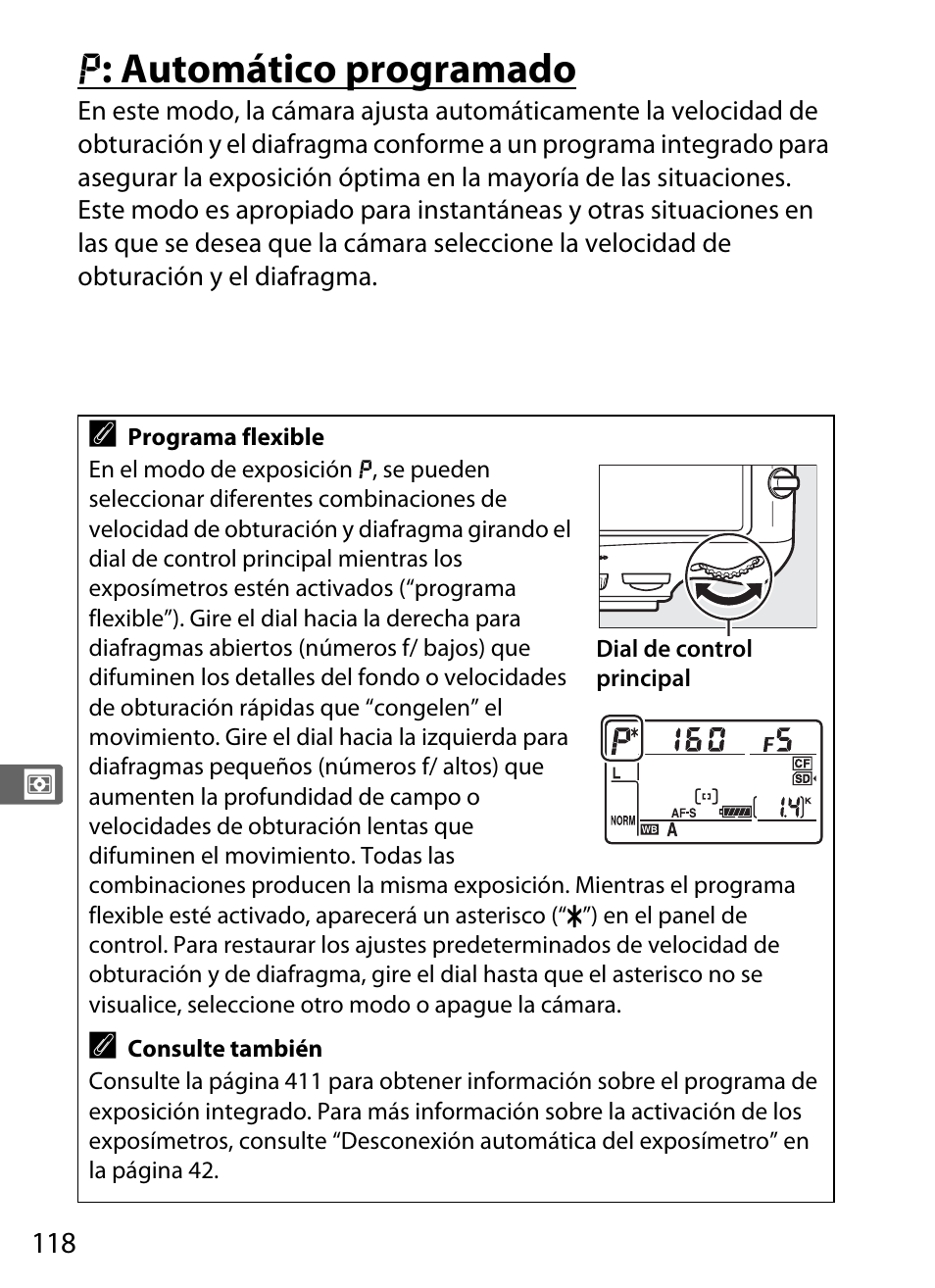 P: automático programado, E: automático programado, E : automático programado | Nikon D800 Manual del usuario | Página 142 / 472