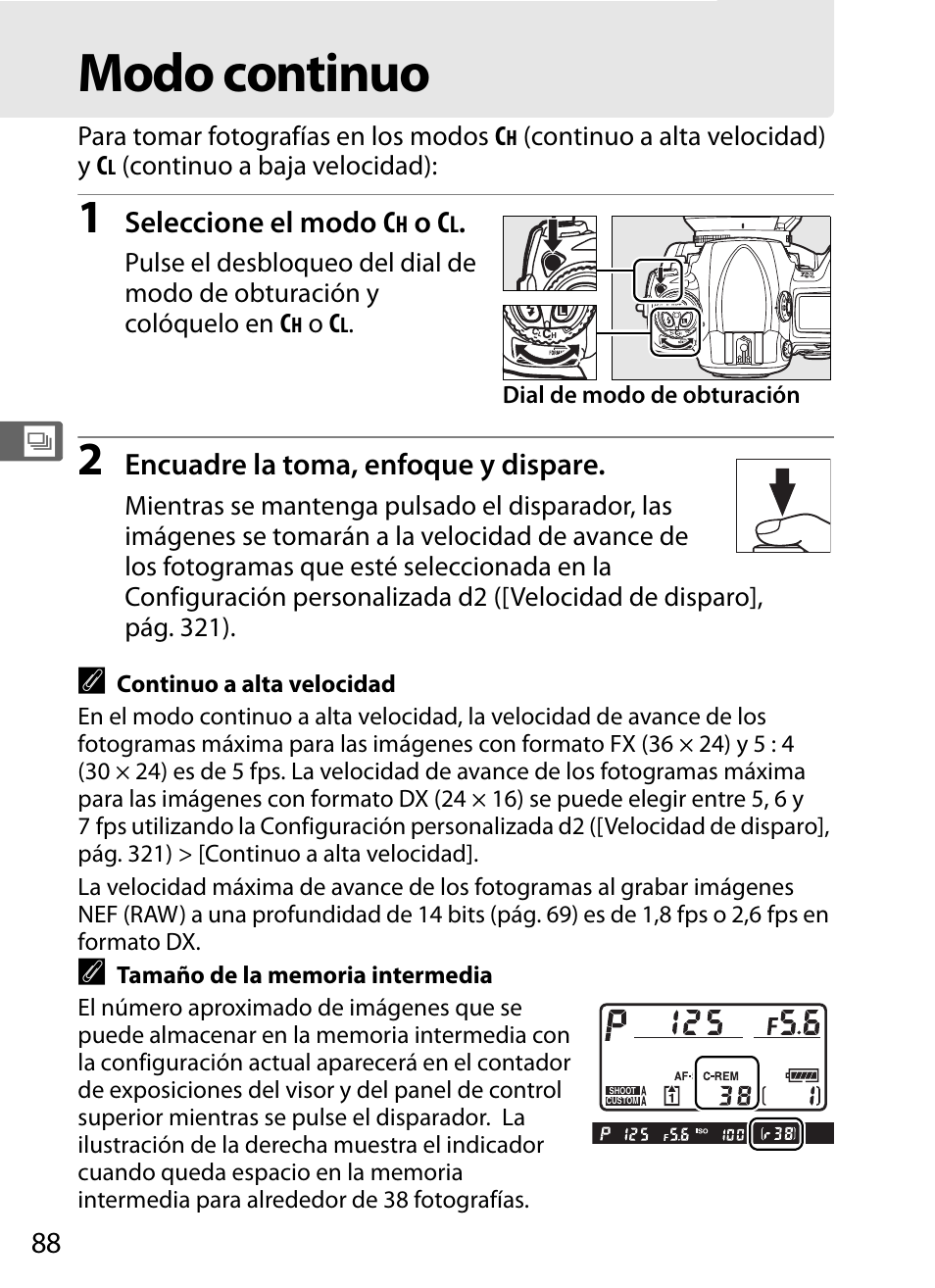 Modo continuo | Nikon D3X Manual del usuario | Página 114 / 476