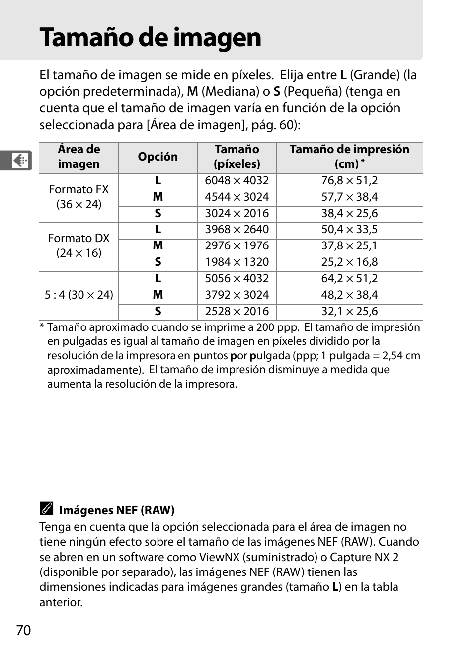 Tamaño de imagen | Nikon D3X Manual del usuario | Página 96 / 476